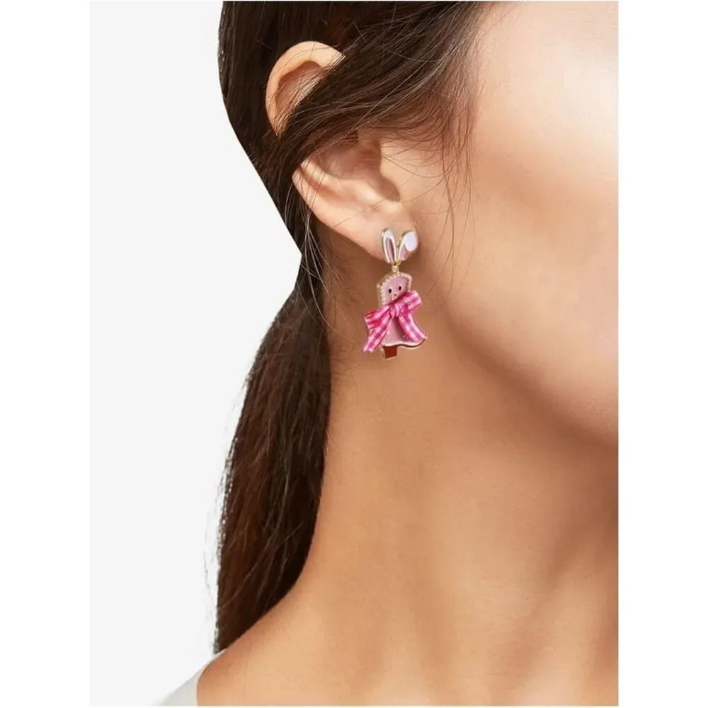 New Easter Pink Bunny Cowboy Boot Drop Earrings